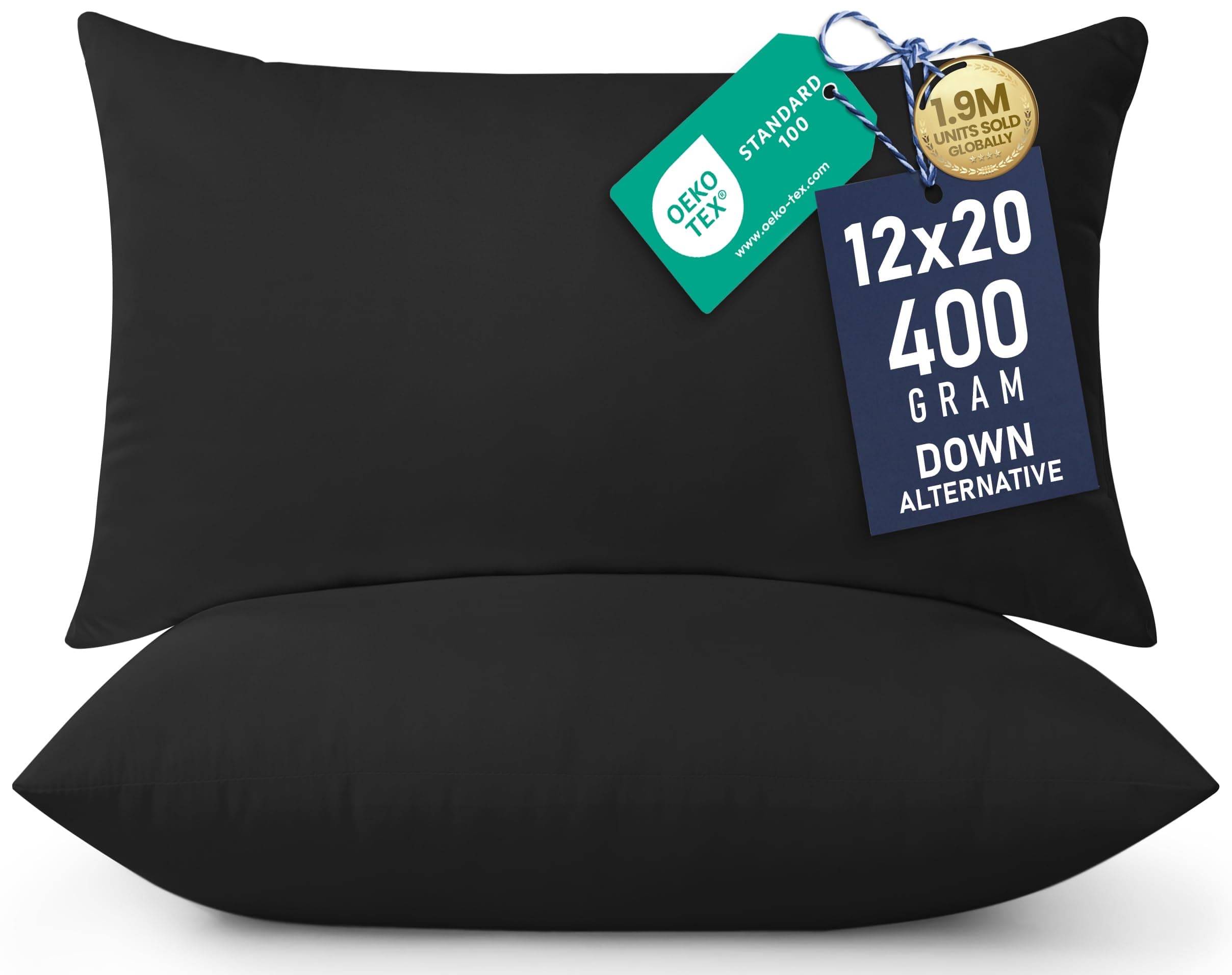 Utopia Bedding 12x20 Pillow Inserts, Set of 2, Black – Indoor Decorative Throw Pillows for Bed, Sofa & Couch – Soft, Supportive & Fluffy Cushion Inserts