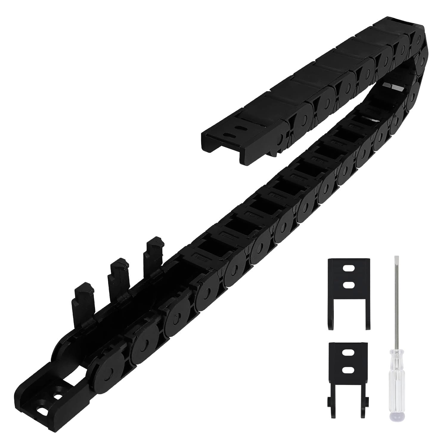 R28/38 15mm x 15mm(Inner H x Inner W) Black Plastic Cable Wire Carrier Drag Chain 1M Length for CNC, with End Connectors - Semi Enclosed Type (Inner Side openable)