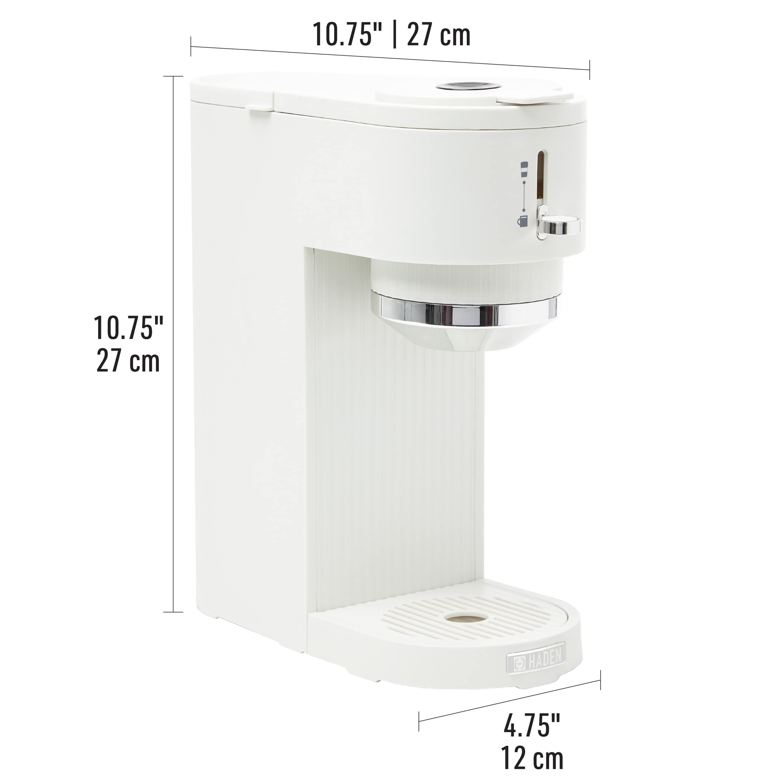 HADEN 75108 Single Serve Coffee Machine for Single Serve Pods & Ground Coffee in Ivory/Chrome, 4.75'' W x 10.75'' D x 10.75'' H