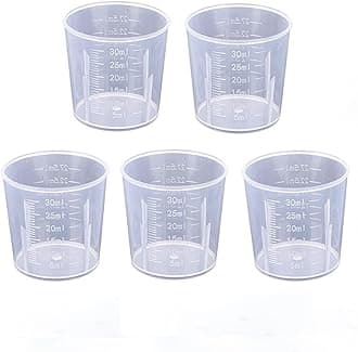 30ml Plastic Liquid Measuring Cups - Mini Clear Kitchen Medicine Cups Transparent Labs Graduated Beakers Baking Cooking Home Lab Measure Tool (5 Packs,1oz,Transparent)