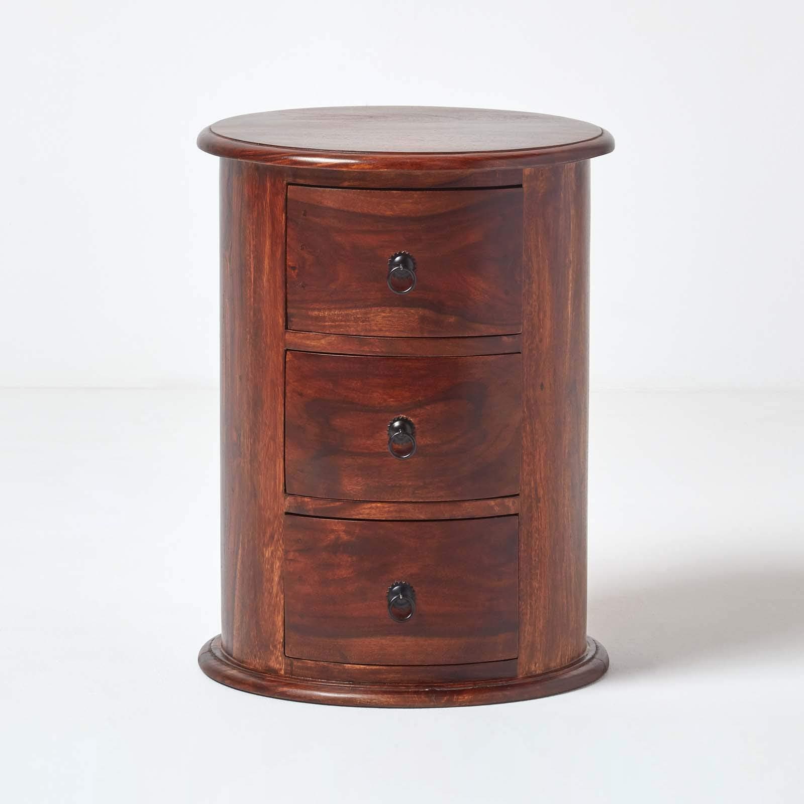 HOMESCAPES - Takhat - Drum 3 Drawer - 100% solid Indian Sheesham Hardwood Furniture (no veneer) Hand Made using traditional techniques