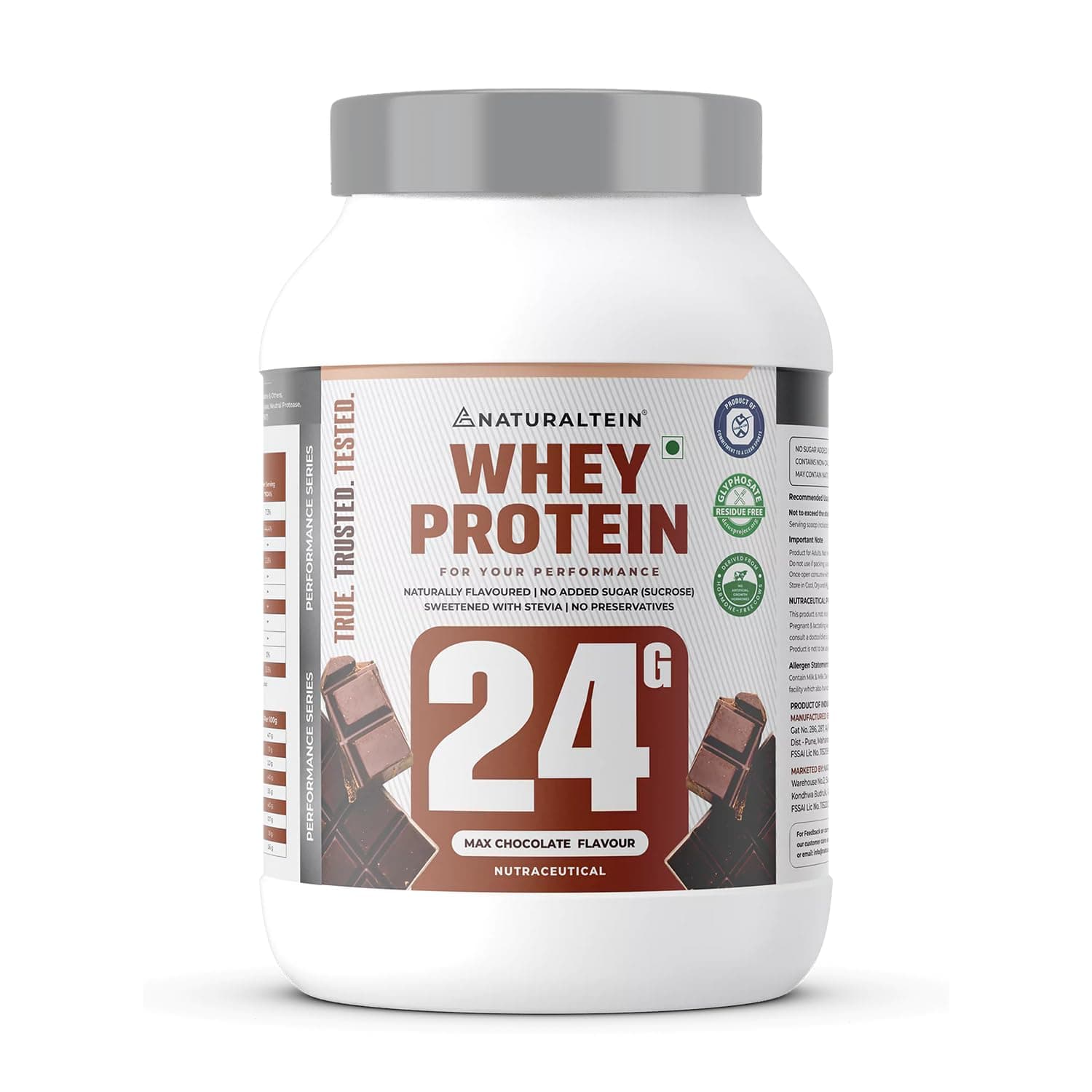 Whey Protein – 24g Protein per Serving | Max Chocolate Flavour | Stevia Sweetened | No Added Sugar | Non-GMO | Soy-Free & Gluten-Free | Smooth Texture & Super Mixability | 1 kg