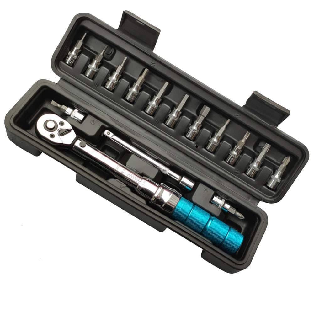 KOET Torque Wrench,15pcs 1/4" DR 2-15Nm Mini Bike Torque Wrench Set Adjustable Bicycle Repair Tool Kit Tubular Socket Wrench