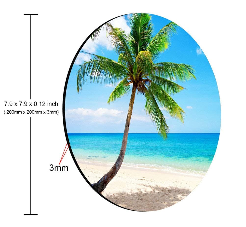 Beach Seaside Palm Tree Blue Sea and Sky Mousepad - Mat - Round Mouse pad - Beautiful Design - Mouse pad Co worker Present 7.9 x 7.9 x 0.12 Inch