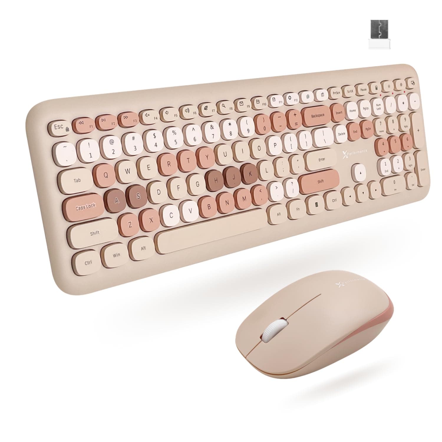 X9 Colorful Keyboard and Mouse Wireless - 2.4G Aesthetic Wireless Keyboard and Mouse Combo with Bubble Keys - Cute Typewriter Keyboard and Mouse for Computer PC Laptop Windows & Chrome (Brown)
