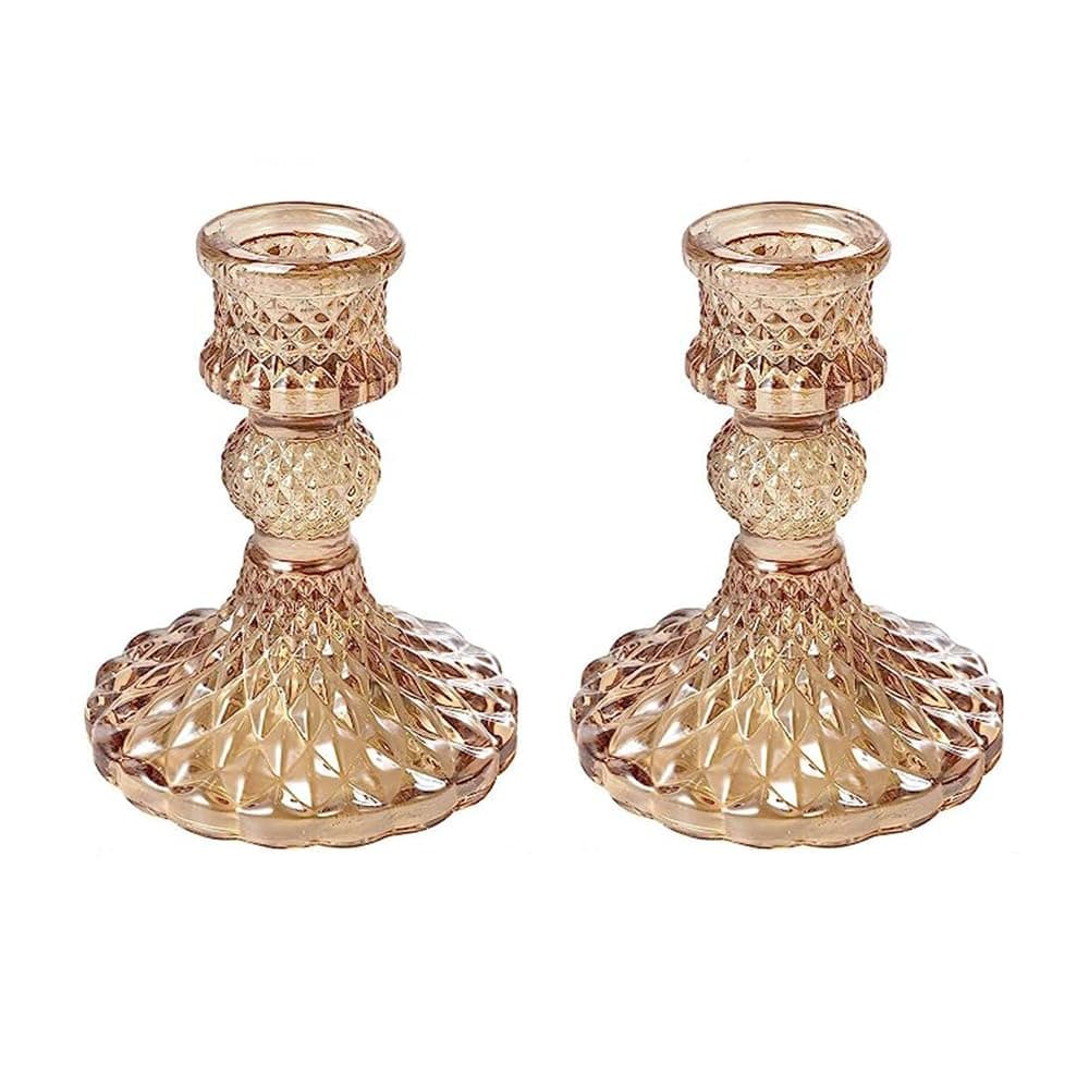 Candlestick Holders, Taper Candle Holders Glass, Candle Pillar Stands for Table Mantel Wedding Housewarming Gift Home Decoration (Gold 2pcs)