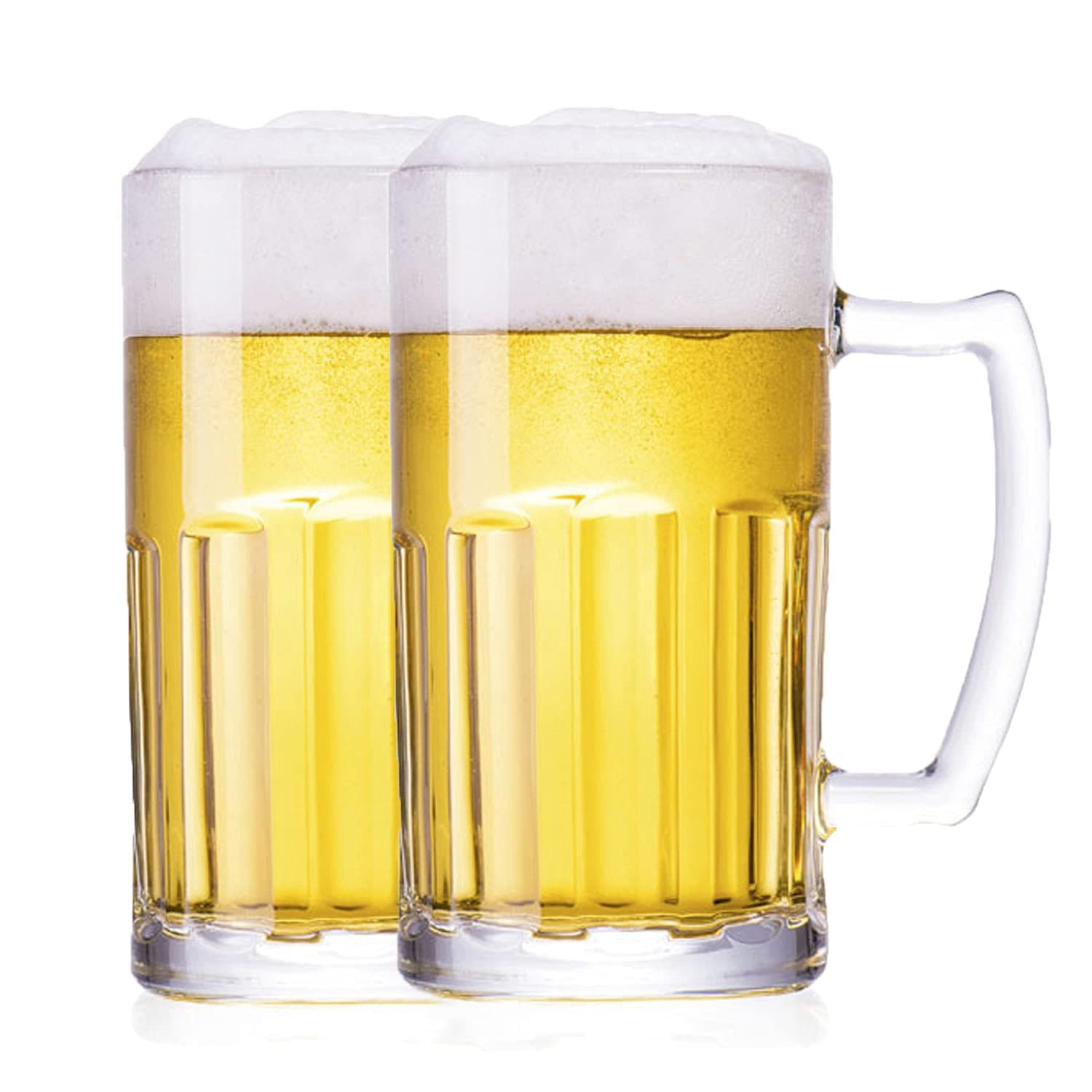 2 Pack Heavy Beer Mugs, Large Beer Glasses with Handle, 20 Ounce Glass Steins, Classic Beer Mug glasses Set