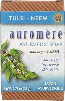 Auromere Ayurvedic Bar Soap, Tulsi Neem - Eco Friendly, Handmade, Vegan, Cruelty Free, Natural, Non GMO (2.75 oz), 6 pack