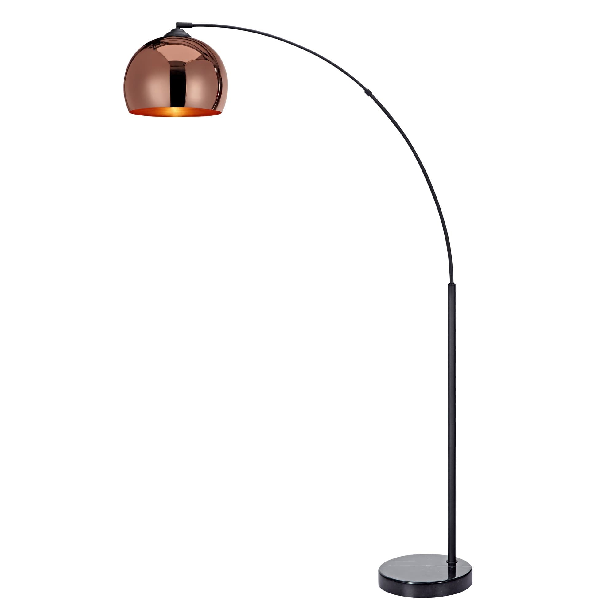 Teamson Home Arquer 66.93" Arc Floor Lamp for Living Rooms, Home Offices, Dining Rooms, Bedrooms with Faux Black Marble Base and Rose Gold Bell Shade