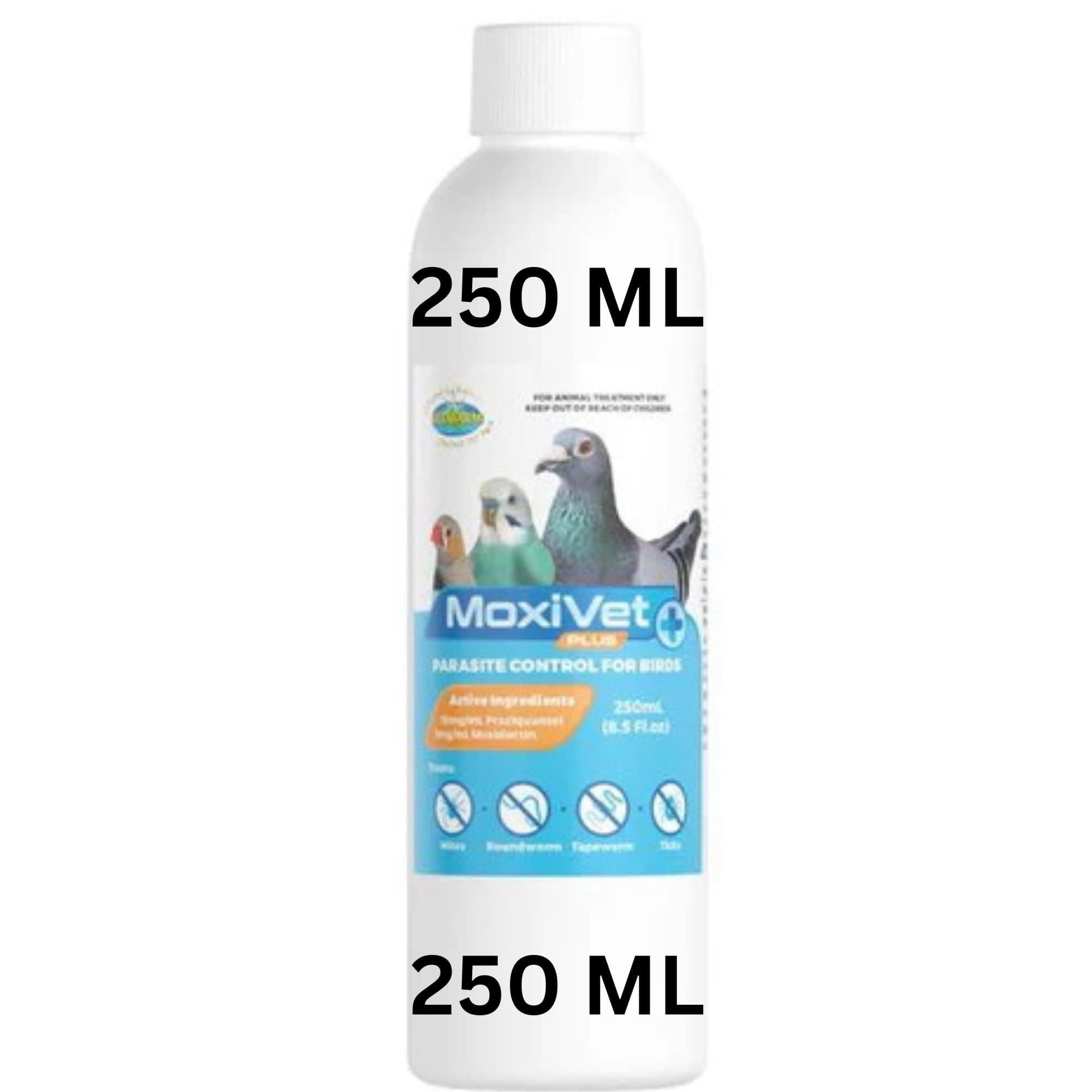 MoxiVet Plus Effective Bird Parasite Control with Moxidectin & Praziquantel (250ml) Pigeons, Palomas, Birds
