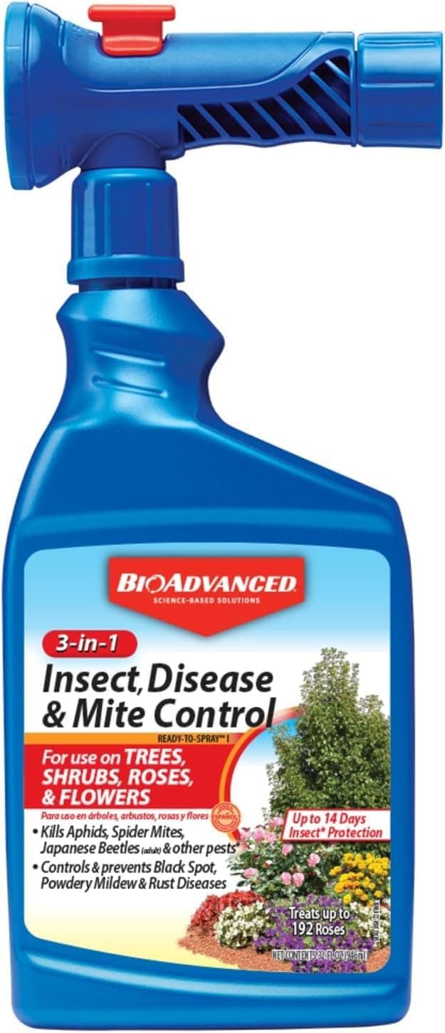 BioAdvanced 3 in 1 Insect and Mite Plant Bug Spray, Pest Control Ready-to-Spray, 32 oz, Disease Control, Plant Bug Killer