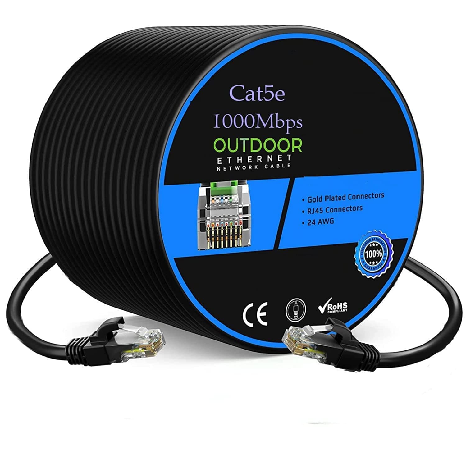 Cat-5e (60 Meter) Outdoor Waterproof UV Resistant Suitable for Direct Burial Installations cat 5 Ethernet Patch Cable LAN Cable Internet Network Cord- (60m)