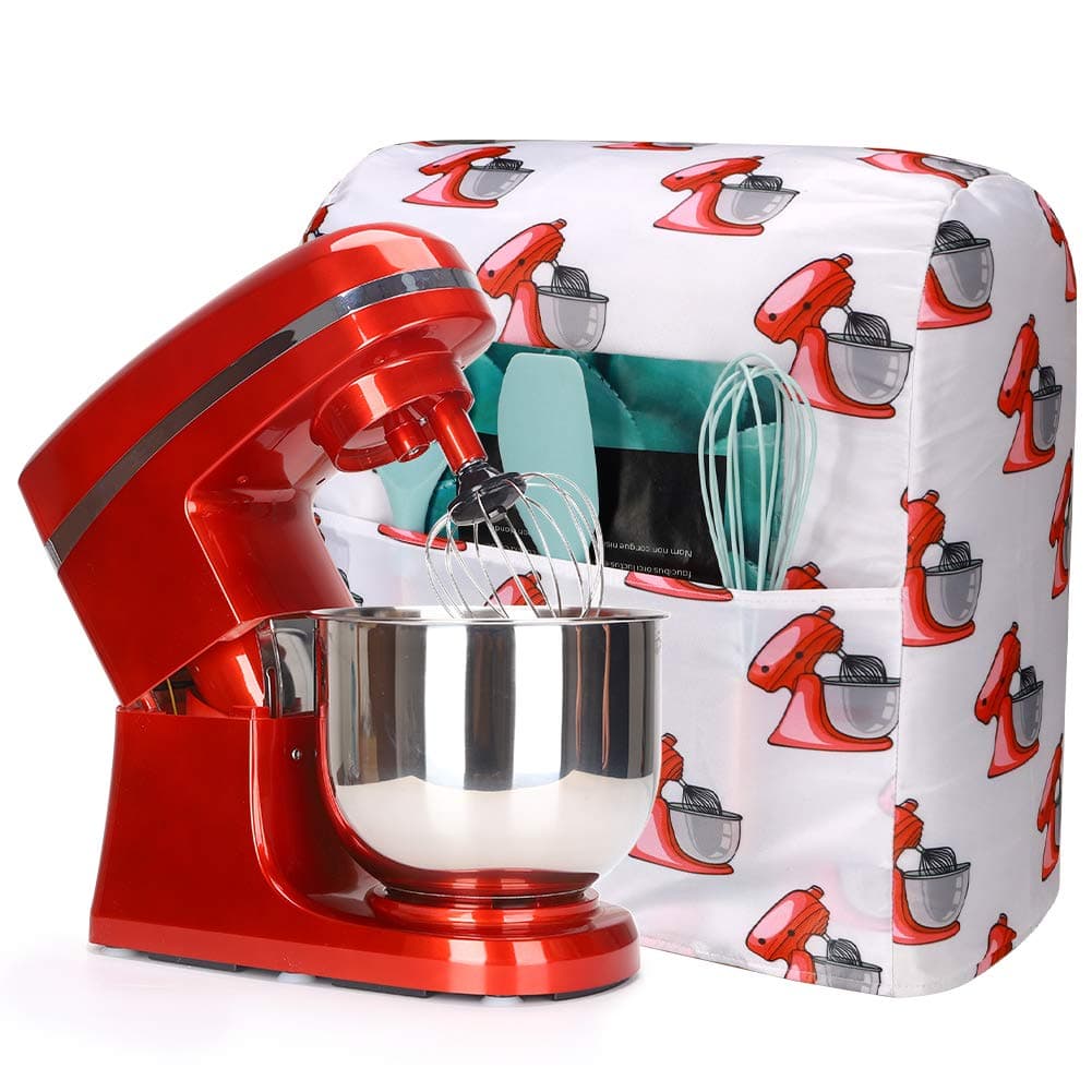 TUYUU Kitchen Aid Mixer Cover with Pockets, Compatible with 5-8 Quart Kitchen Aid Protector for Kitchenaid Mixer, Stand Mixer Covers Fits All Tilt Head & Bowl Lift Models 16"H x 9"W x 14"L Red