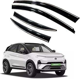 ROYALTECH Premium Chromeline & Silverline Unbreakable Car Rear Window Wind Deflectors & Side Door Visor Rain Guard Compatible with (Tata Nexon EV (2023 Onwards))