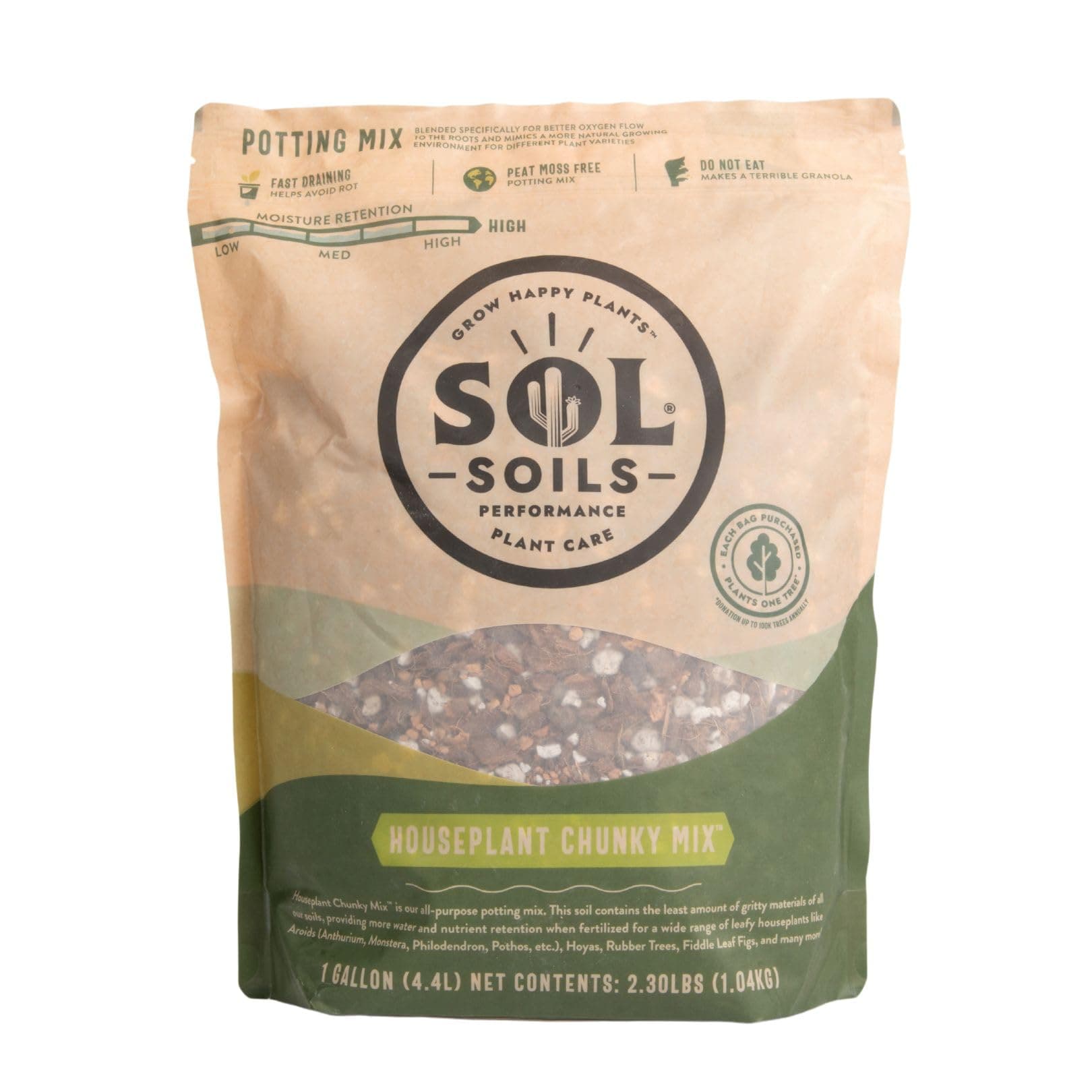 Sol Soils Houseplant Chunky Mix - Fast Draining, Chunky Soil Mix for Indoor Plants - 1 Gallon - Coco Coir, Perlite, Pumice
