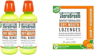 TheraBreath Dry Mouth Oral Rinse, Tingling Mint, Dentist Formulated, 16 Fl Oz (2-Pack) & Dry Mouth Dentist Formulated Sugar-Free Lozenges, Mandarin Mint, 24 Count
