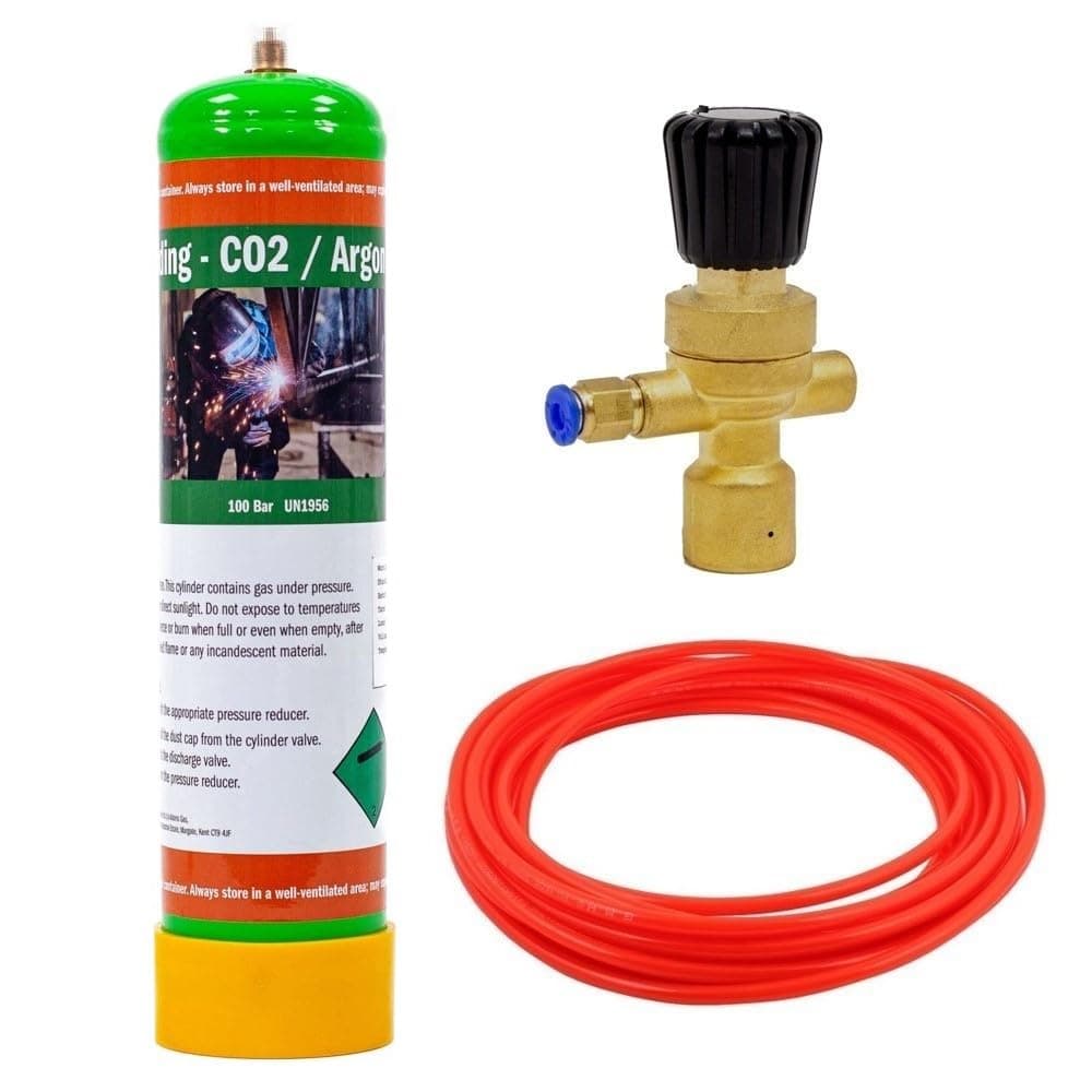 Argon CO2 Disposable Gas Mix Bottle KIT MIG TIG Welding w/MINI Regulator + Hose (Argon 88% / CO2 12%)