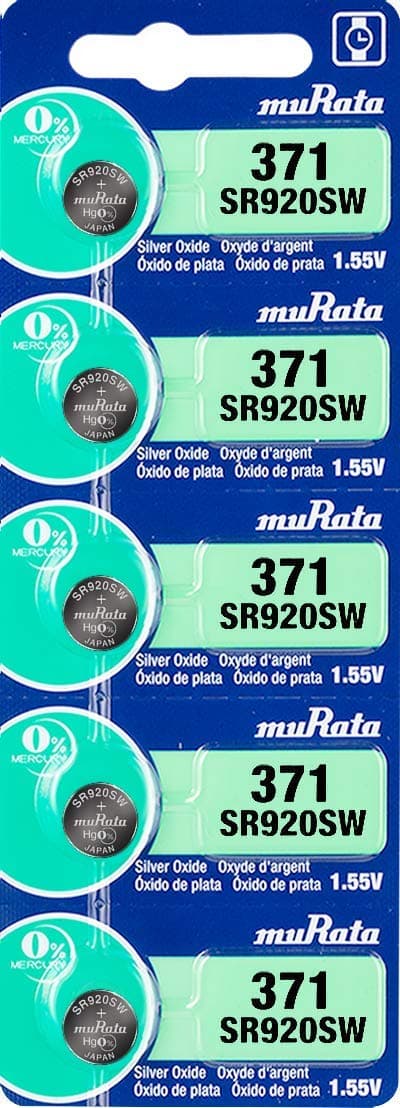 5 x Murata 371 SR69 AG6 SR920SW Silver Oxide 0% Mercury Watch Battery [1 Strip of 5 Batteries]
