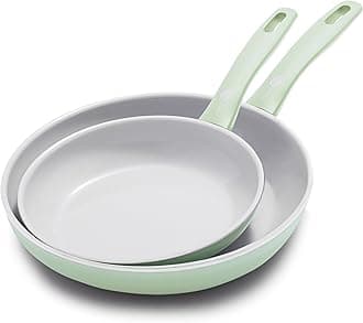 Greenpan Dover Healthy Ceramic Nonstick, 8” and 10” Frying Pan Skillet Set, PFAS-Free, Dishwasher Safe, Comfort Grip Handle, Pastel Green