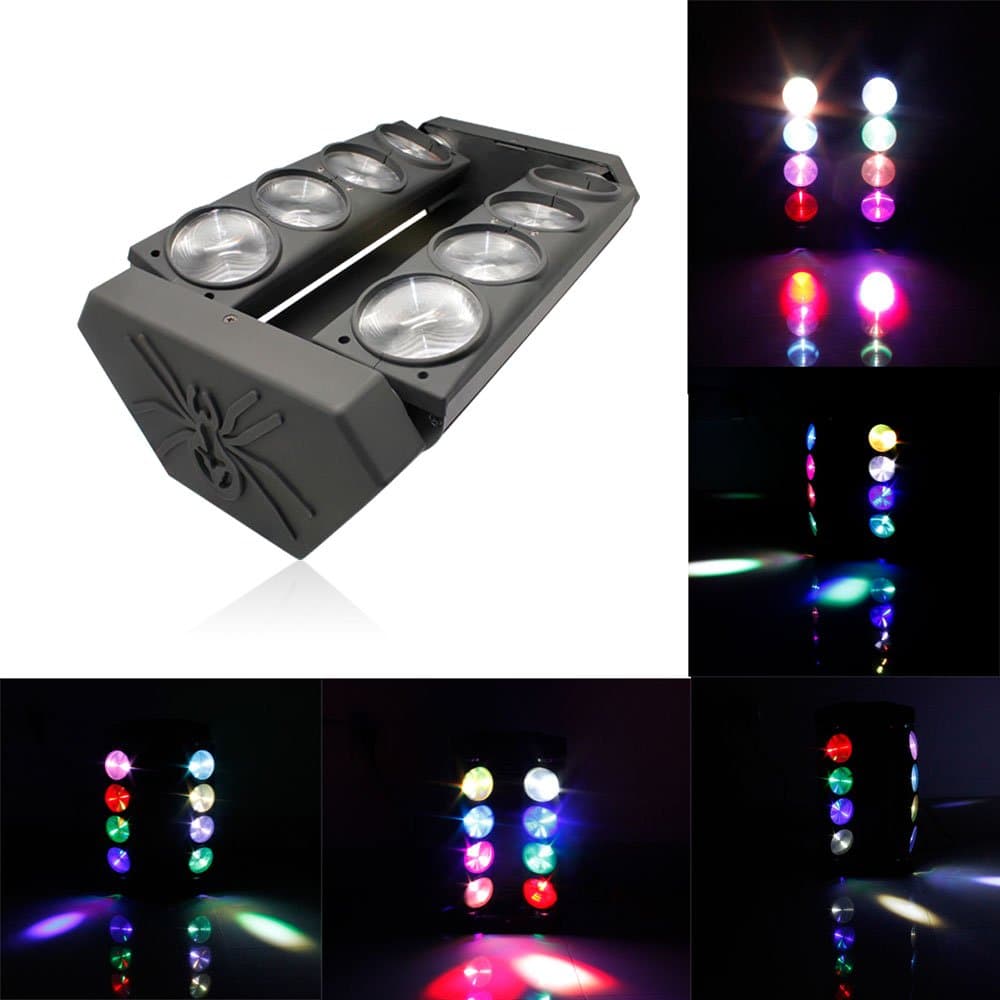 Mini Moving Head Light 8x3W DMX Spider with RGBW 4 Color LED for Stage Lighting Disco Pary Bar Event DJ (1 Pack)