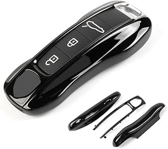 Piano Black Key Fob Cover Compatible with Porsche Cayenne 2018-2025 Panamera 2017-2024 911 2019-2023 Taycan 2019-2024 Compatible with Porsche Key Cover