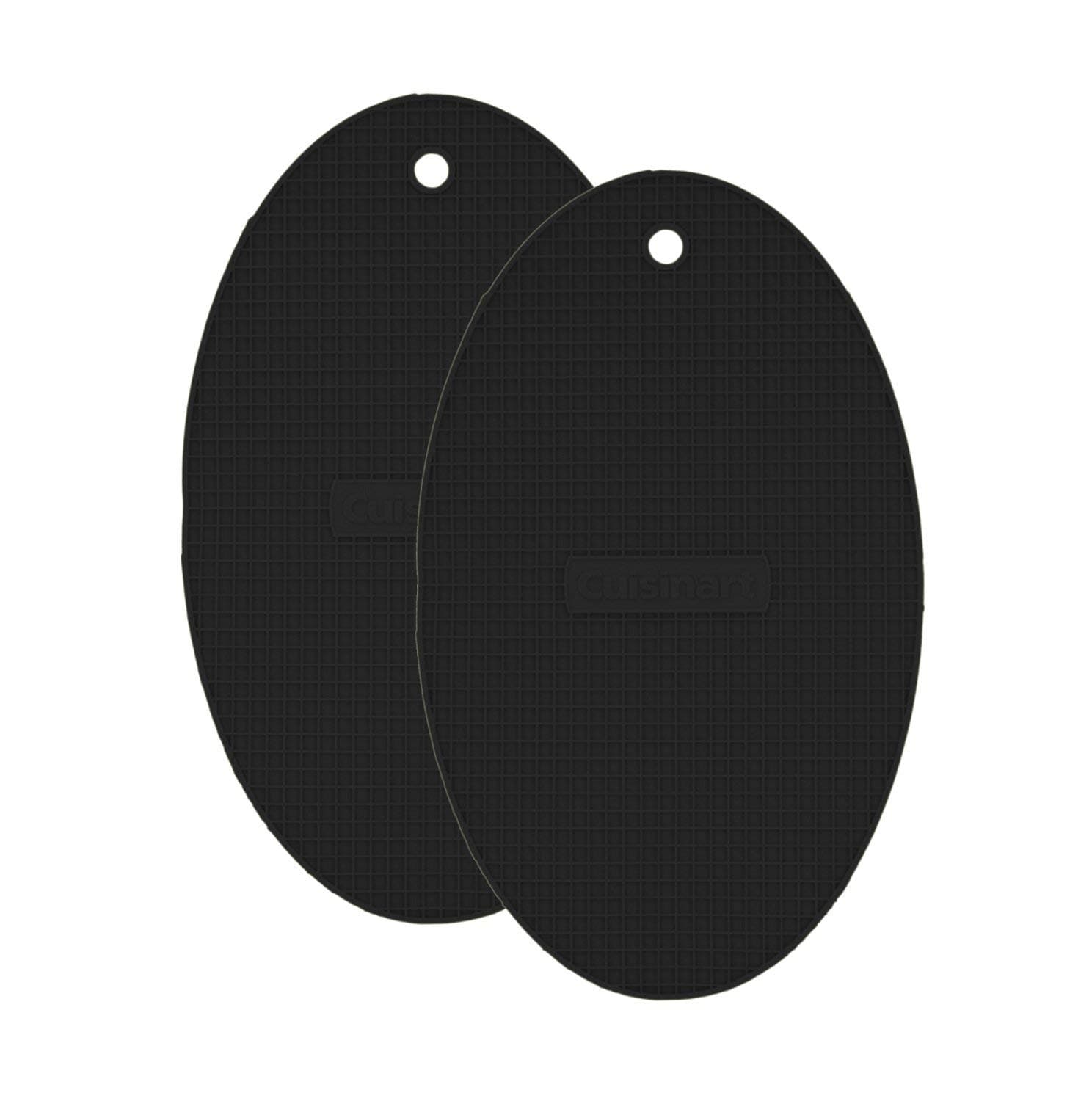 Cuisinart Multipurpose 8x13” Oval Flexible Silicone Kitchen Tool, Trivet/Pot Holder, Spoon Rest, Jar Opener, Coaster, & Heat Resistant Pad (up to 500 Degrees F) Black 2pk