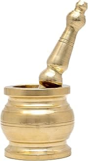 DMI Brass Mortar and Pestle Set (Khalbatta/Okhli/Imam Dasta) – Traditional Kitchen Grinder – 3" Diameter