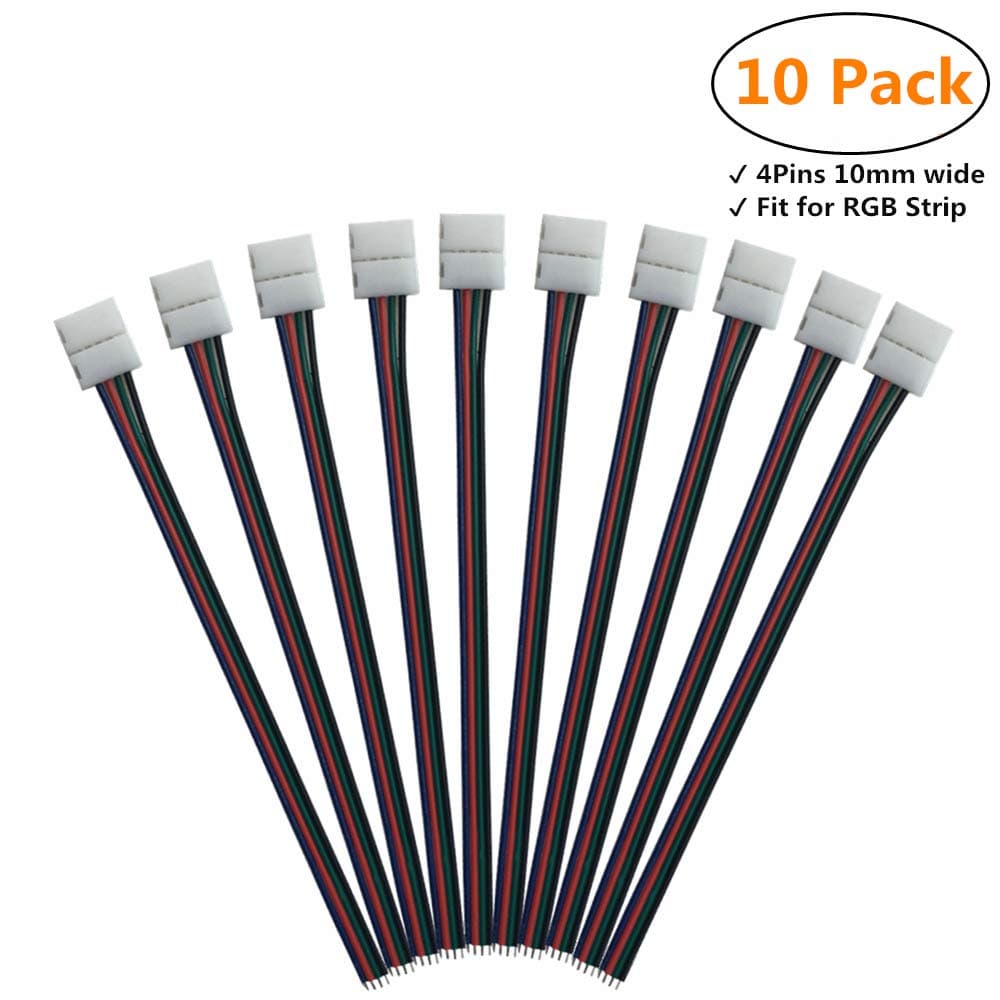 LedPartner LED Strip to Strip Connector 10pcs/Pack Strip Wire Solderless Snap Down 4Pins Conductor LED Strip Connector for Connection of 10mm Wide SMD5050 RGB Color LED Flexible Strip Lights