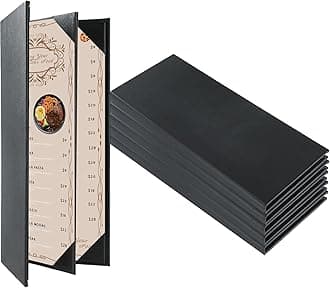 Restaurant Menu Covers Holders 4.25" x 11" | Pack of 5 Synthetic Leather Triple Fold Panels 4 View Angled Corners Black for Wine List, Drinks (5, Triple Fold Panels 4 View (4.25 x 11 inch))