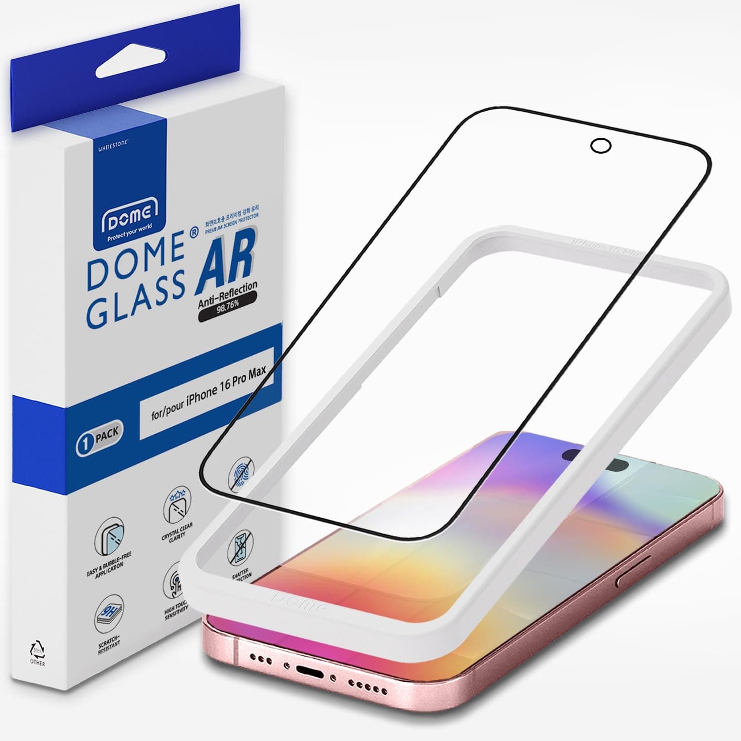 DOME GLASS Whitestone DOME AR for iPhone 16 ProMax [Super Anti-Reflection] Tempered Glass Screen Protector good for outdoor activity