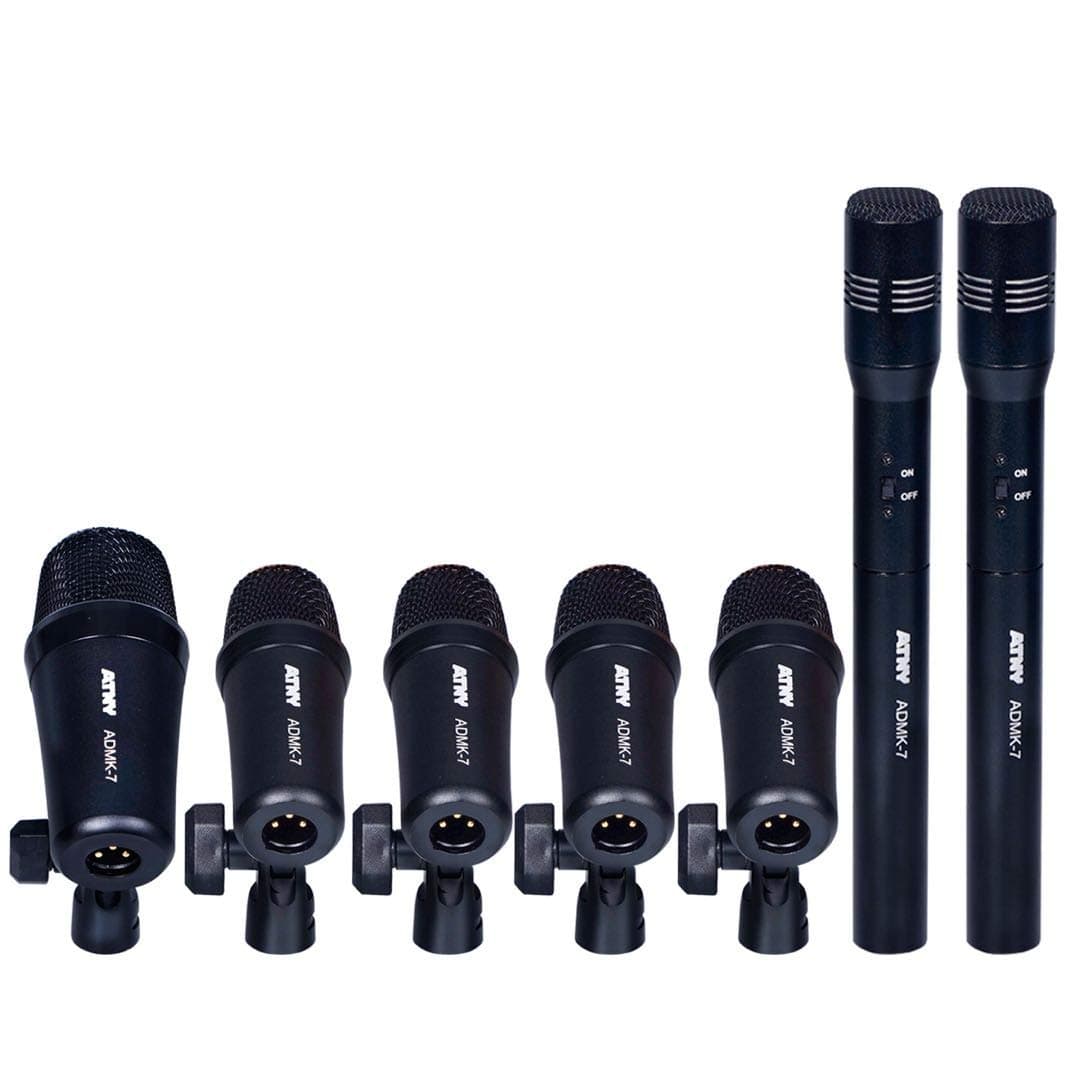 ATNY ADMK7 Supercardioid Dynamic Instrument Microphone - Pro 7-Piece Wired Dynamic Drum Mic Kit - Kick Bass, Tom - Snare & Cymbals Microphone Set (7-Piece Wired Dynamic Drum Mic Kit, Black)