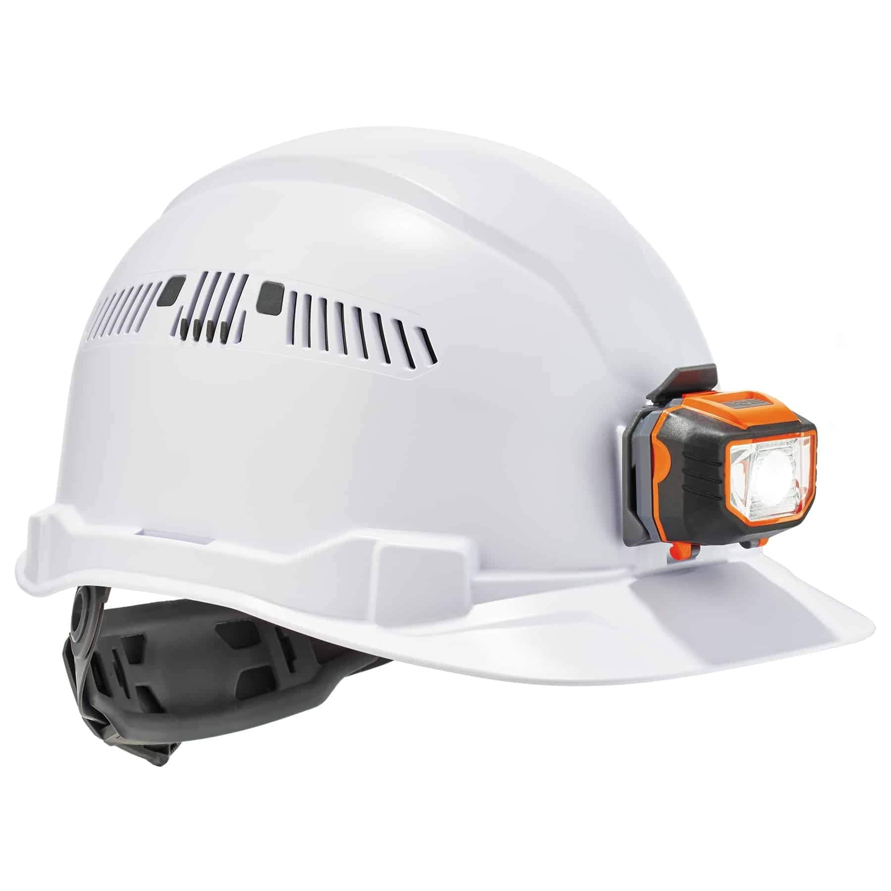 60146 Vented Hard Hat with Light, Cap Style, Ratchet Suspension, Class C, Skullerz 8972LED White