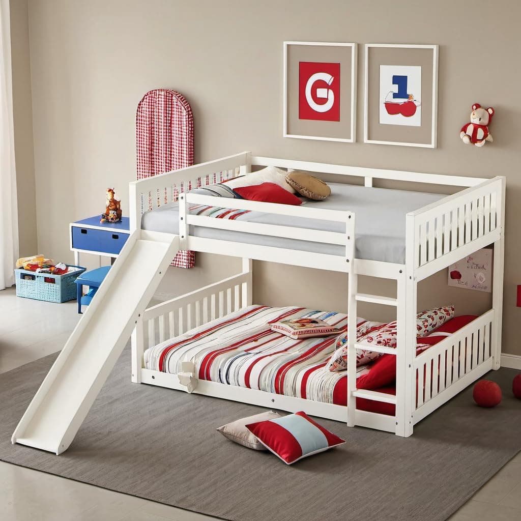 Full Over Full Bunk Bed with Slide & Ladder for Kids Bedroom,Wood Bed Frame with Safety Rails & Headboard and Footboard,No Box Spring Needed,White