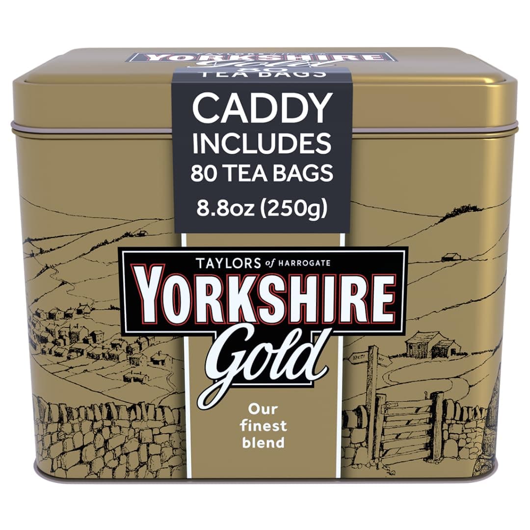 Yorkshire Tea, Gold, 80 Teabags, Gift Tin Caddy, Premium Blend, Rich, Smooth, and Satisfying, Classic British Breakfast Blend, Caffeinated, Enjoy Hot with Milk, 80 Teabags