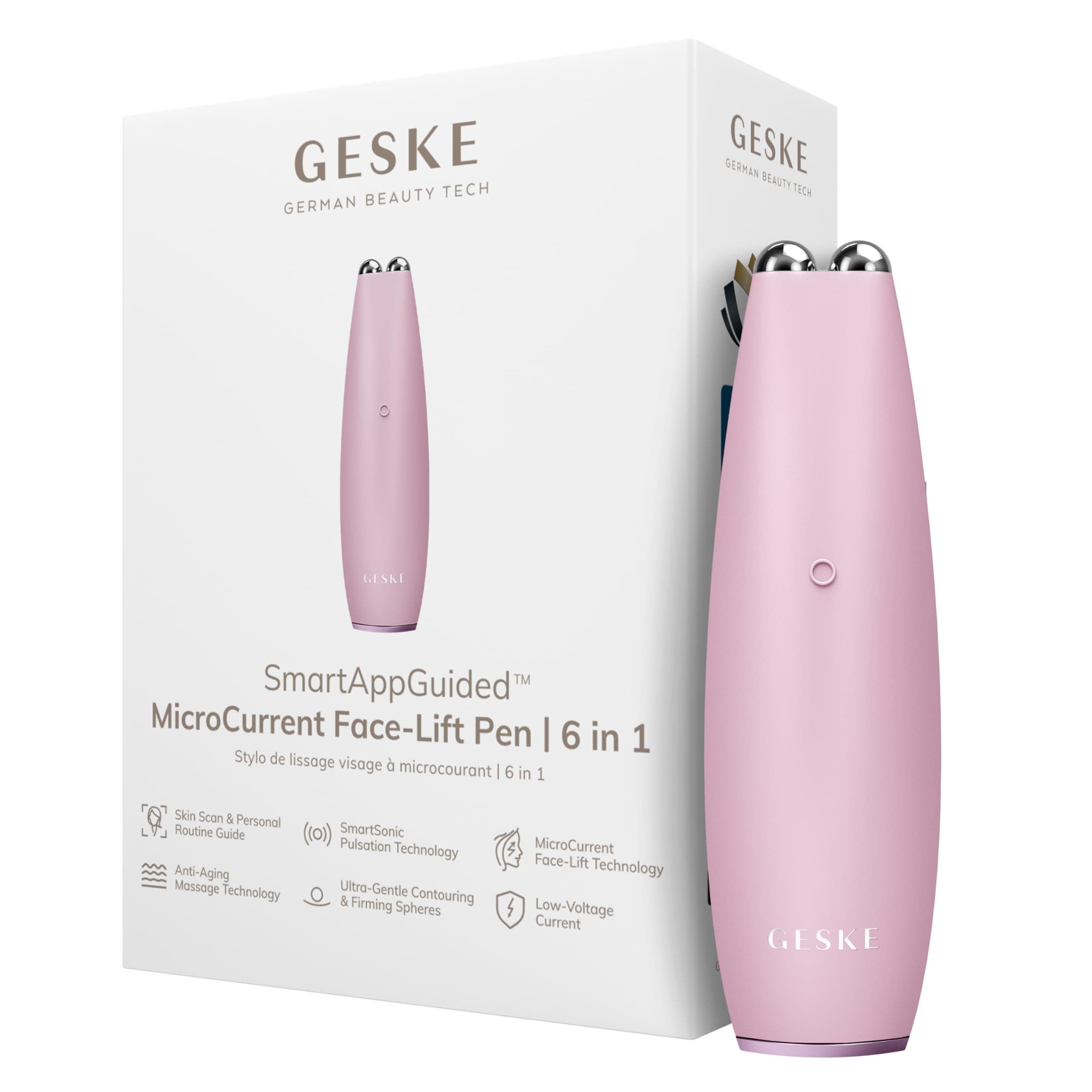 GESKE SmartAppGuided MicroCurrent Face-Lift Pen, 6 in 1, Skincare Tool with Microcurrent, Anti-Ageing Device, Face Tightening, Young Skin Without Wrinkles, Device for Face