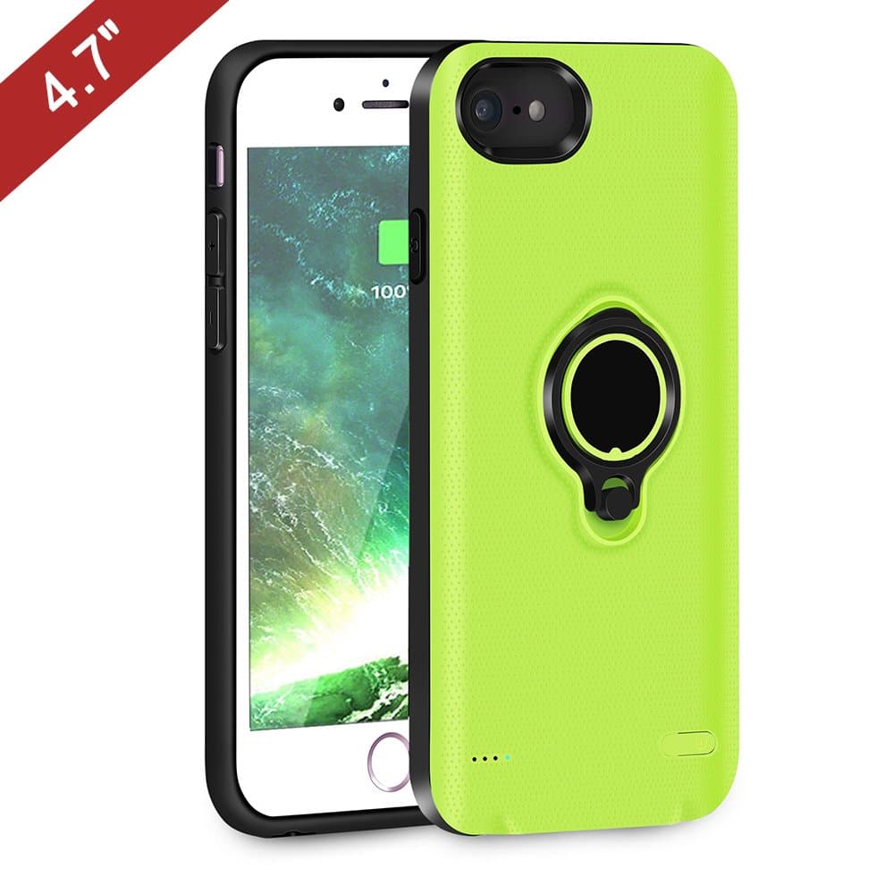 BSAMZ iPhone 6/iPhone 6s/iPhone 7 Battery Charger Case, 2500mAh Portable Slim Extended Slim Battery Case Lightning Cable Input Mode with Kickstand Support Magnetic Car Holder (4.7 inch) Green