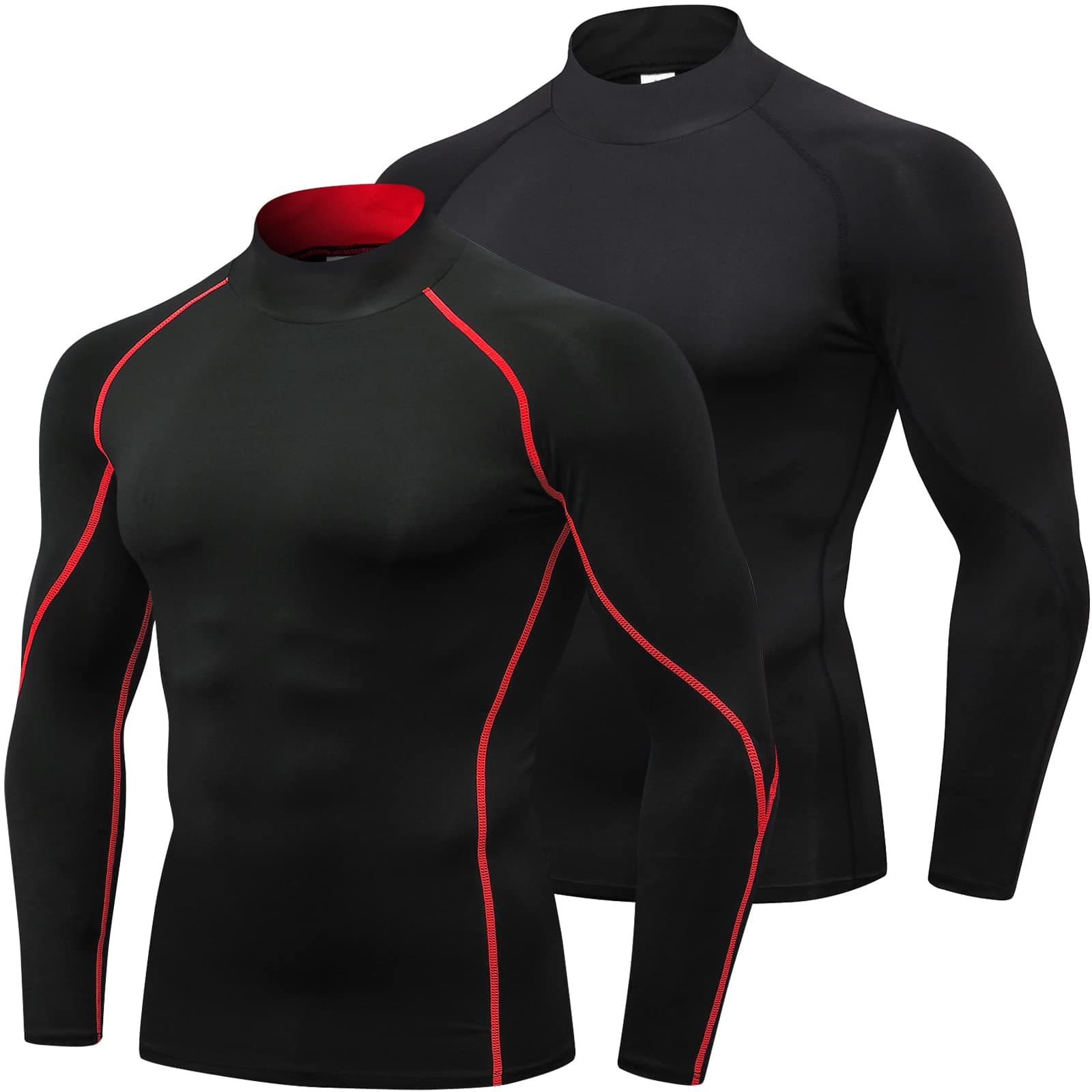 SPVISE1 or 2 Pack Men's Compression Shirts Long Sleeve Athletic Workout T-Shirts Cool Dry Undershirts Turtle Neck Gym Tops