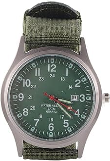 Mens Luminous Watch Quartz Watch with Woven Nylon Strap Glow in the Dark Watch Night Vision Watch for Business Casual (Green)