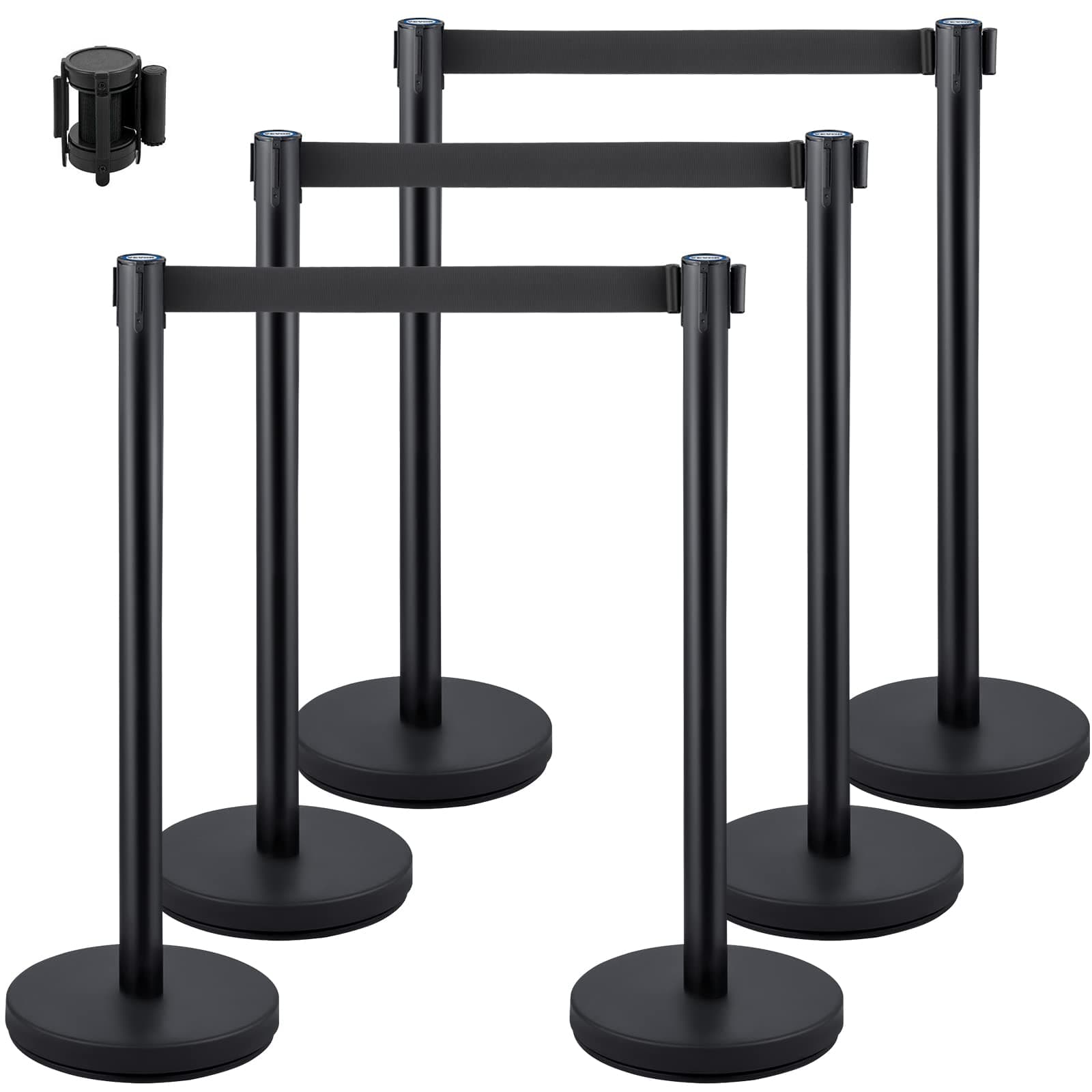 VEVOR Crowd Control Stanchions, 6-Pack Crowd Control Barriers with 3PCS 6.5FT Retractable Belts, Stanchion Posts Queue Pole for Crowd Control Barriers, Easy Assembly