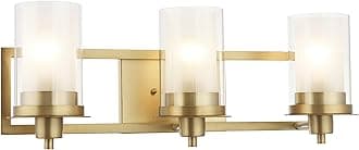 Designers ImpressionsJuno Brushed Brass 3 Light Wall Sconce/Bathroom Fixture with Clear and Frosted Glass: 73487
