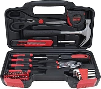 Hantinstom 39-Piece Household Tools Kit Essential Home Repair Set with Plastic Toolbox Ideal for College Students, Home Use & More