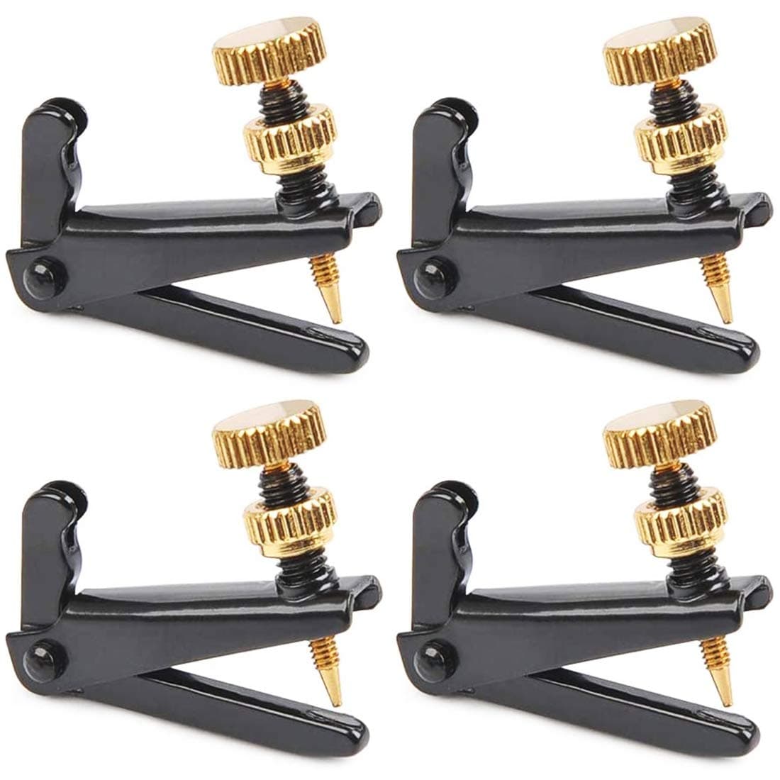 KAIY Violin Fine Tuners for 4/4-3/4 Violin, Stainless Metal String Spinner Adjuster, Nickel Plated Anti Rust, 4 Pcs Black/Gold