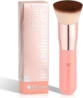 DUcare Foundation Brush for Liquid Makeup, Flat Top Kabuki Synthetic Professional Makeup Brushes Liquid Blending Mineral Powder Buffing Stippling Makeup Tools, Pink