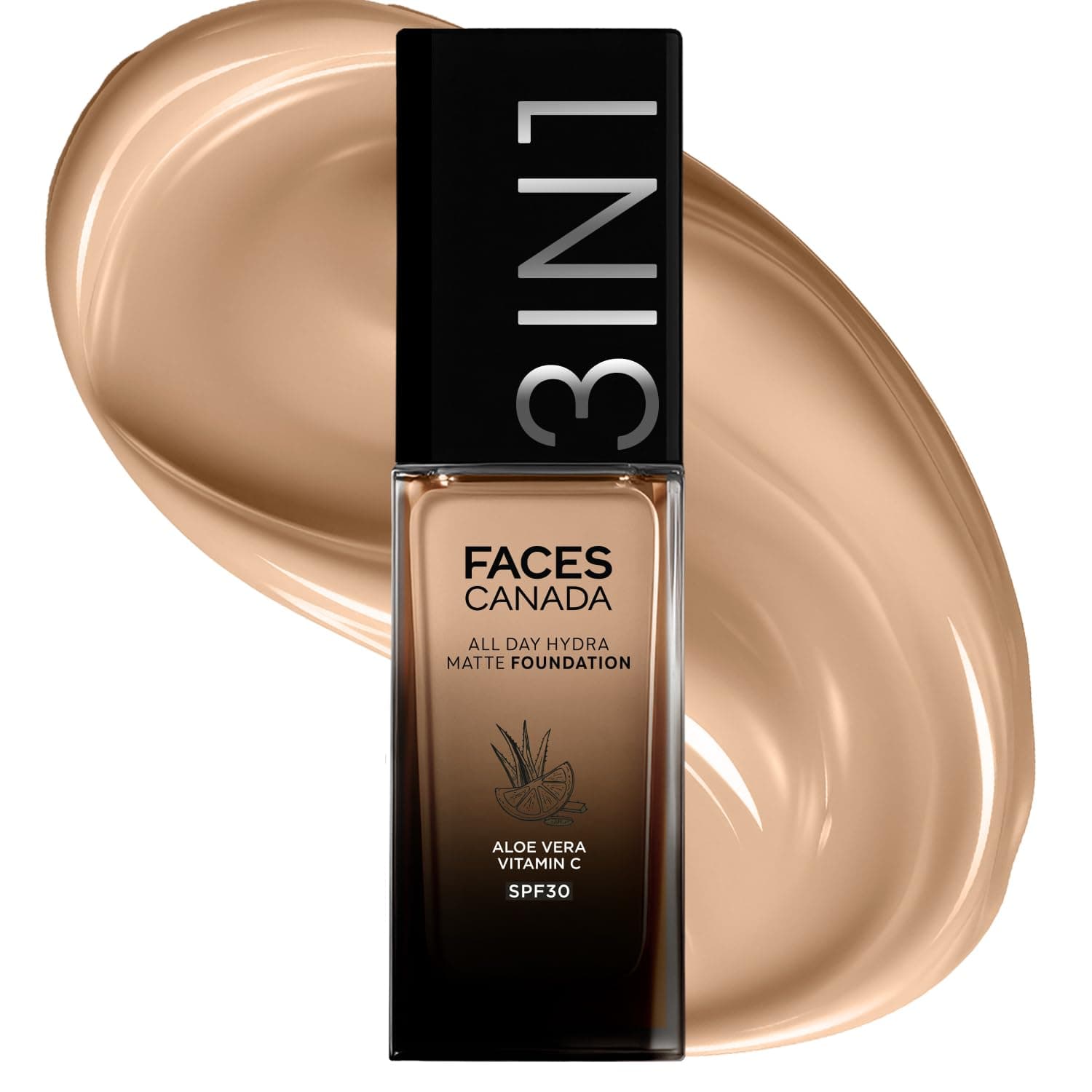 FACES CANADA All Day Hydra Matte Foundation | 3-in-1 Foundation + Moisturizer + SPF 30 | 24 HR Aloe Hydration & Vitamin C | 10HR Long Wear | Medium to High Buildable Coverage | Medium Natural 022 | 2