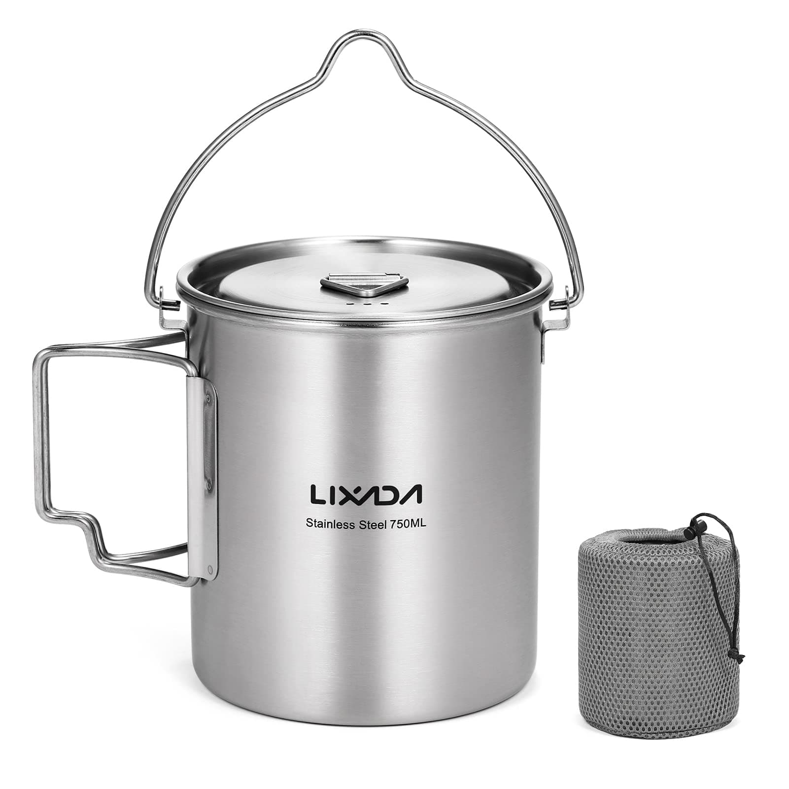 Lixada Stainless Steel Camping Water Kettle with Foldable Handles and Lid for Camping, Hiking, Backpacking and Picnic