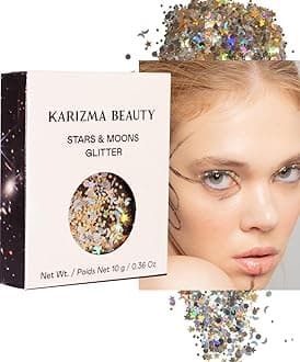 KARIZMA Stars & Moons Body Glitter - 10g Chunky Face, Hair, Eye Glitter for Women - Rave, Festival Accessories, Cosmetic Makeup - Loose Set