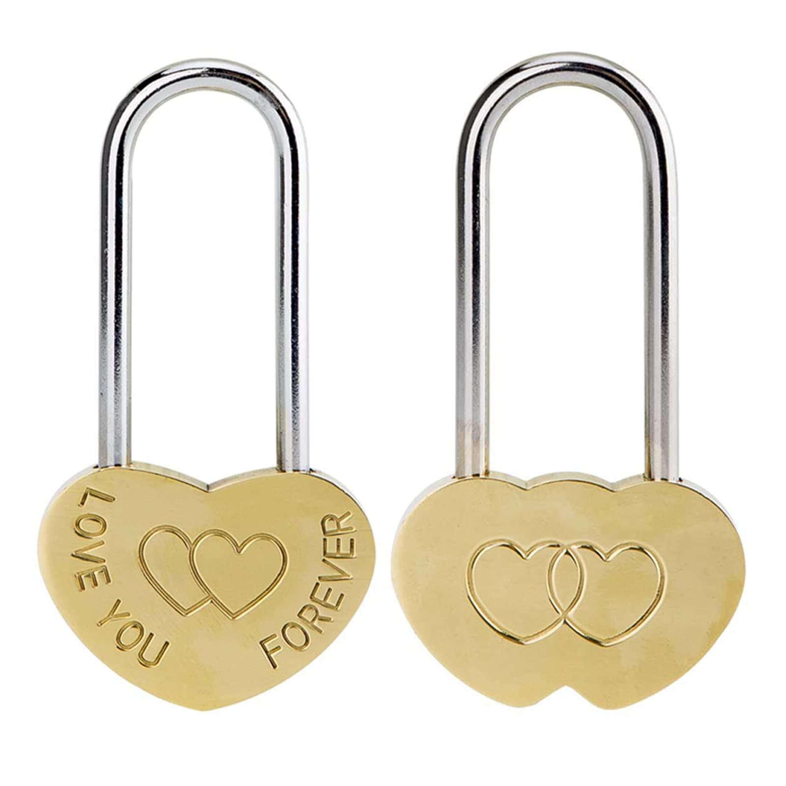 VerRich Love Lock, 3.5" Cute Mini Engraved Double Heart Padlock & Love You Forevery Wish Lock Everlasting Love for Lovers Wedding,Valentines,Anniversary,Travel(NO Key)