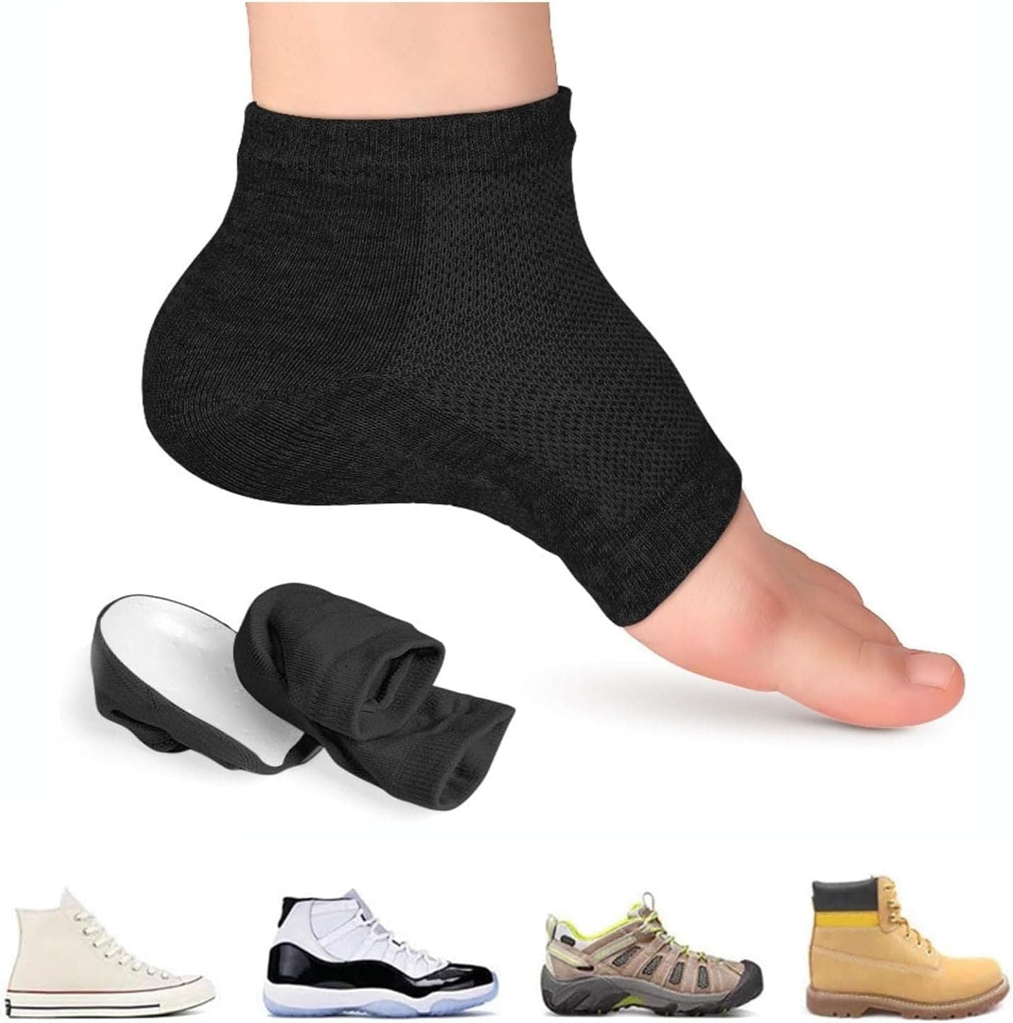 Aowin 1 Pair Height Max Socks,3.5CM Invisible Height Increase Socks,Height Max Insoles Shoe Lift Heel,Pads Foot Socks,Gel Shoe Inserts Shoe Insert Half Height Increase Socks for Women Men (Black)