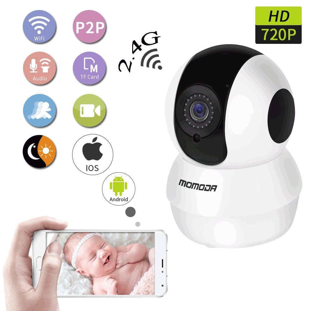 MOMODA IP Camera Pan/Tilt Wireless IP Camera Night Vision Camera 720P Camera for Pet Baby Monitor Home Security Camera Motion Detection Indoor Camera with Micro SD Card Slot
