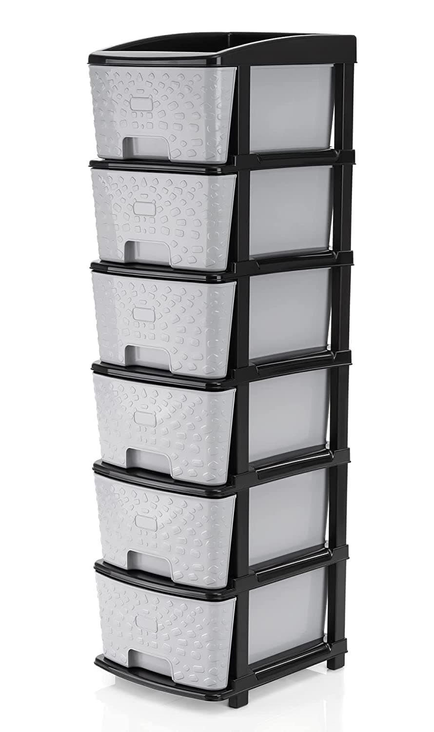 6 XL Multipurpose Drawer Plastic Modular Chest Storage Organizer Home, Office, Parlor, School, Doctors, Home and Kids (6XL, Grey-Black)